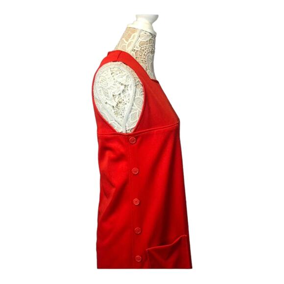 Vintage SEARS 1970 jumper dress with pockets and buttons downside in red size 12 - Picture 8 of 12